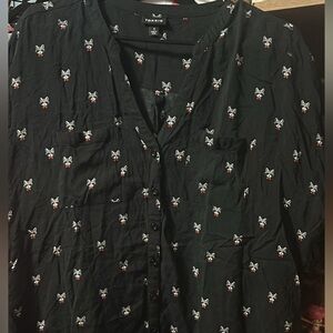 Torrid Black Button Down Shirt with Raccoon with bow tie Pattern